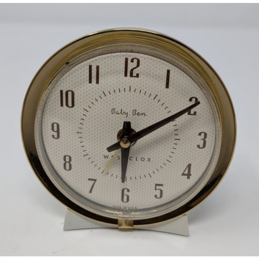 Vintage Westclox Baby Ben Alarm Clock Tested Works White Gold MCM Retro